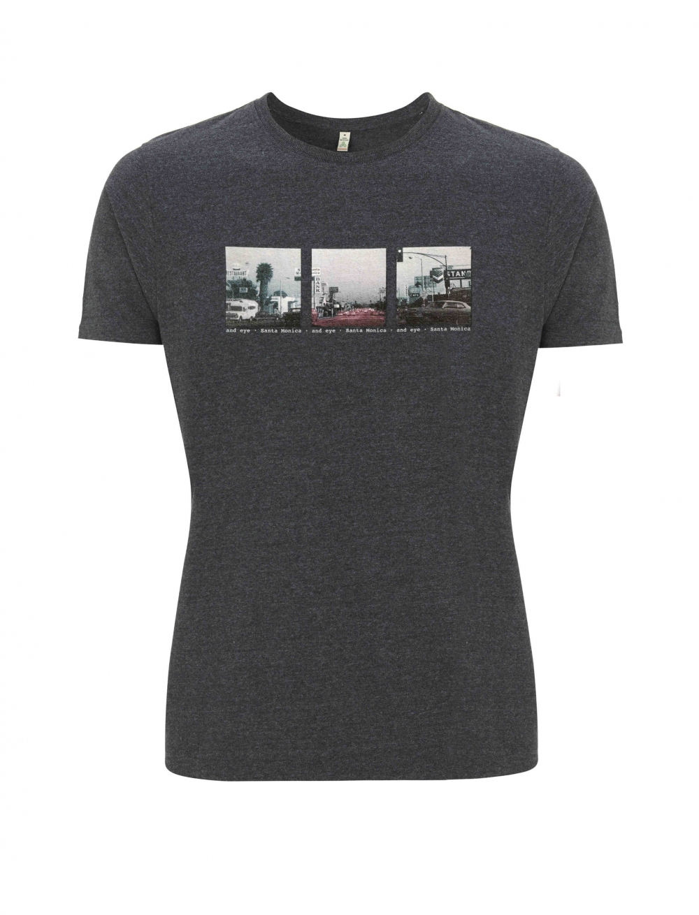 Recycled classic t-shirt with a vintage image of Santa Monica